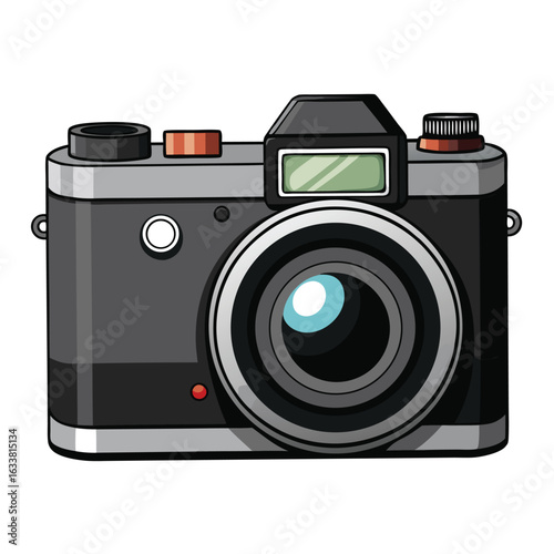 A classic black camera with a visible lens, representing photography, art, and visual storytelling on a white background.
