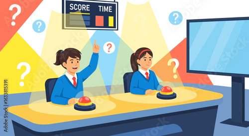 Excited Students Participate In A School Quiz Competition Pressing Buzzers