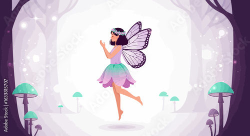 Enchanting Fairy In Forest Glade Surrounded By Whimsical Mushrooms