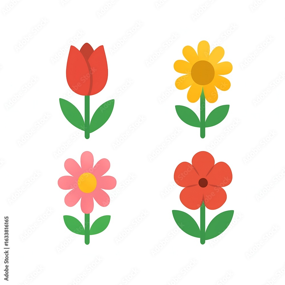 Obraz premium Icon set of colorful flowers