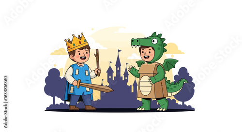 Enchanting Kingdom Where a Young Ruler And Dragon Share a Playful Encounter