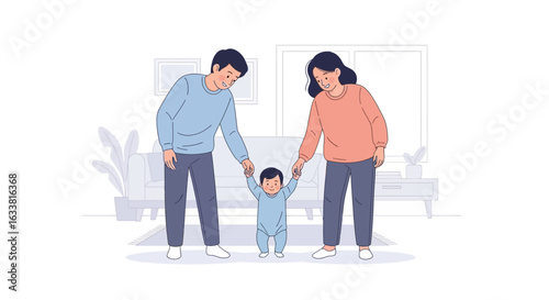 First Steps Together Family Support as Baby Learns to Walk at Home