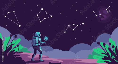 Exploring Constellations Astronaut In A Cartoonish Outer Space Environment