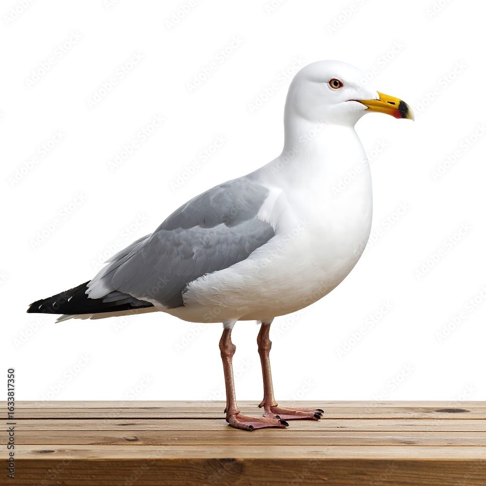 Obraz premium Seagull on wooden surface (1)