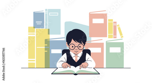 Engaged Young Reader Immersed In Books Surrounded By Colorful Literature