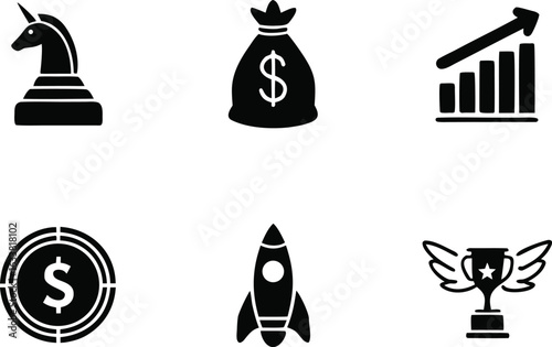 success, finance, icon, set, vector, growth, money, win, achievement, goal, target, startup, investment, business