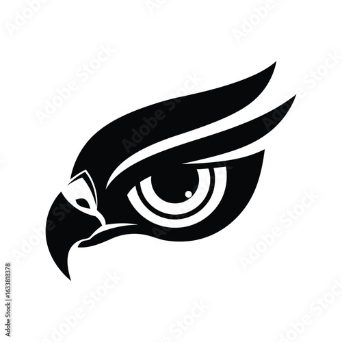 Black hawk eye vector illustration predatory bird head sharp gaze tribal tattoo design wildlife icon