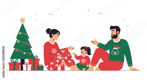 Family Celebrate Christmas Together At Home With Festive Decorations