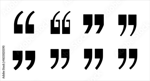 Black quotation marks symbols on white background punctuation text