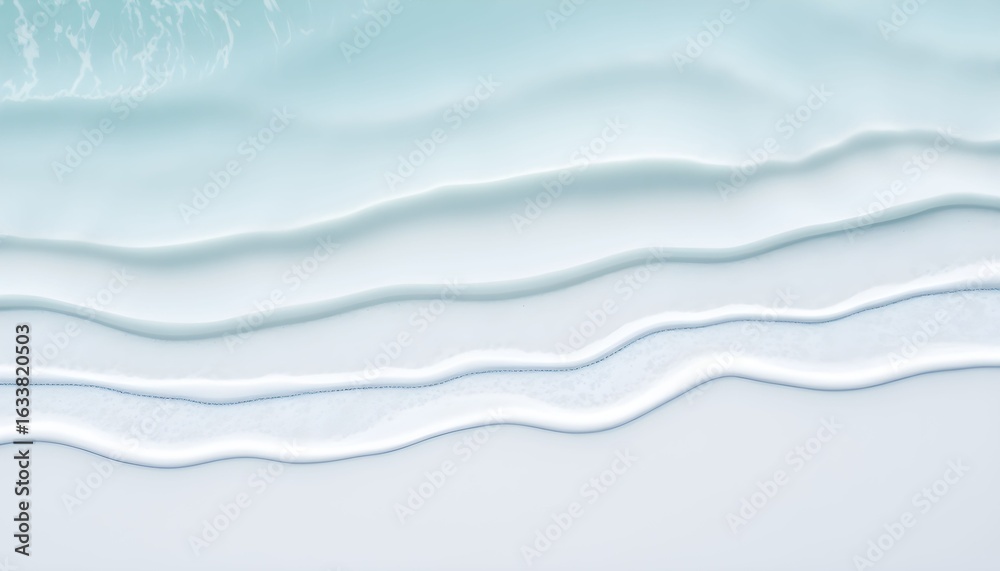 Fototapeta premium Abstract aerial view of gentle ocean waves washing ashore, creating a calming and serene scene.