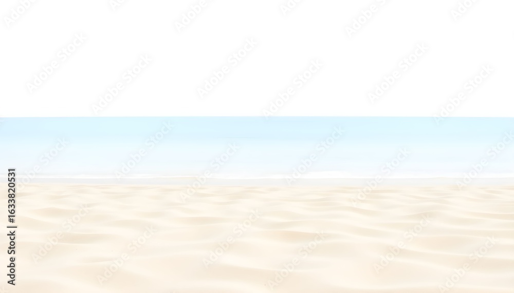 Fototapeta premium Serene beach scene: calm ocean meeting soft, white sand.