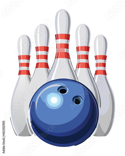 Classic Bowling Pins and Ball Illustration