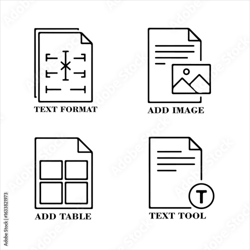 Document icons for text formatting image table and tool vector