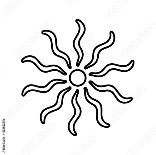 Stylized sun with wavy rays and central circle solar celestial