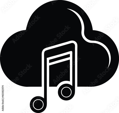 Illustration of a music note in front of a cloud representing cloud music storage and online music streaming
