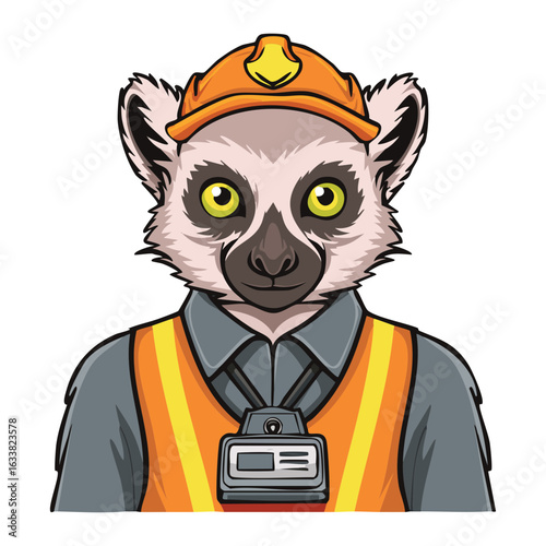 Lemur Zookeeper Wearing Hard Hat and Vest