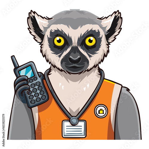 Lemur Zookeeper Holding Radio Communicator