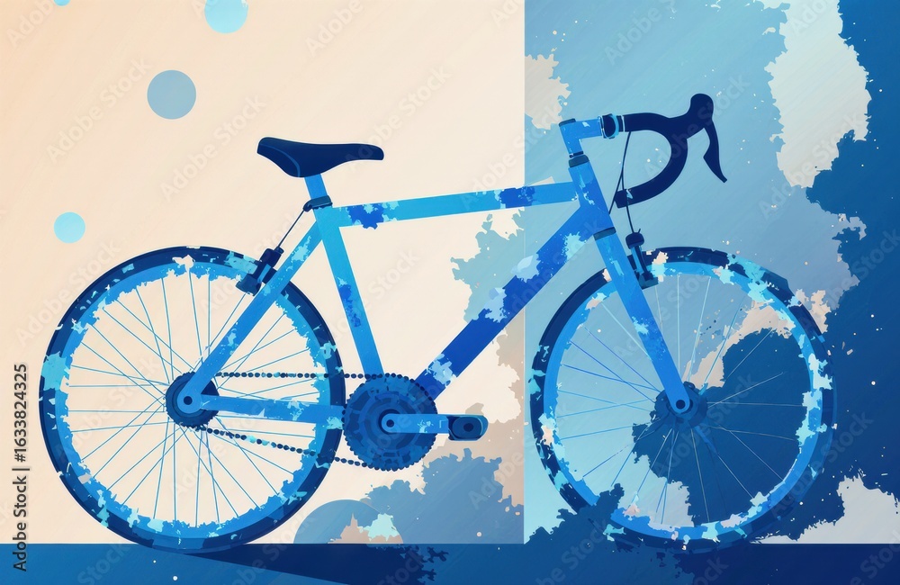 Fototapeta premium A blue mountain bike with a modern design against a watercolor splash background