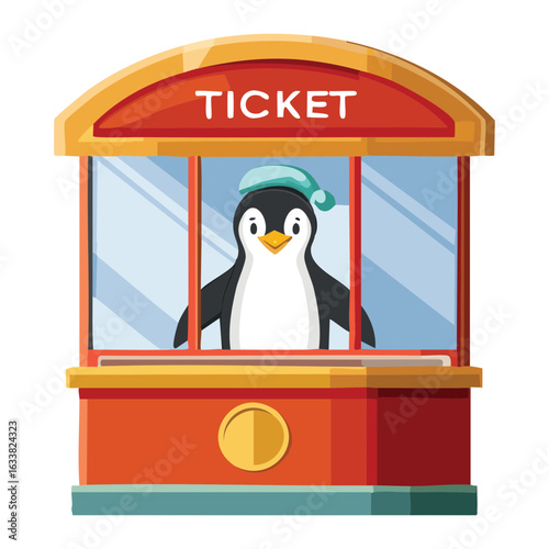 Cute Penguin Worker At Ticket Booth Illustration