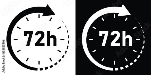 72 hours service icon vector. 72 hours delivery service. 72 hours work time, delivery and service time symbols. vector illustration on transparent background. 72 hours clock arrow.     