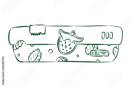 Hand drawn cute strawberry container. Fruit box illustration in line art style