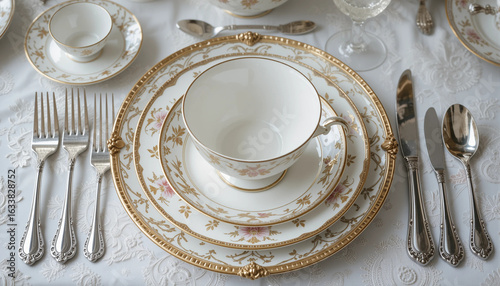 Fine bone china teacup and saucer with delicate floral pattern - elegant porcelain tea service for formal dining afternoon tea and luxury hospitality
