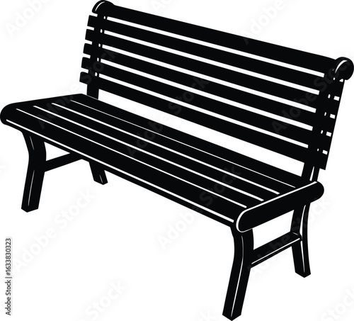Vector art of vector illustration of a classic wooden park bench with a slatted seat and back providing a place to rest