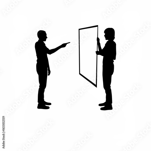 Silhouette of two people debating land reclassification at planning board meeting