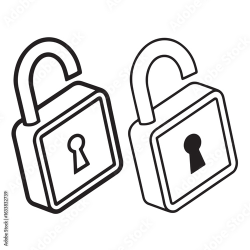 Lock icon. locked and unlocked black outline icon set for app, ui, ux and website. vector illustration on transparent background.