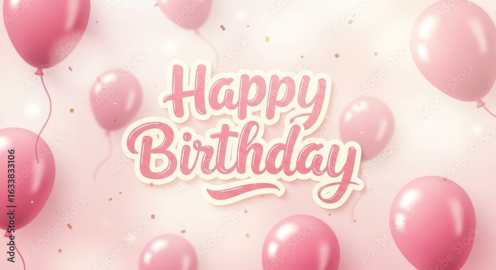 Fototapeta premium Celebrating Birthday with Pink Balloons and Confetti for a Special Day