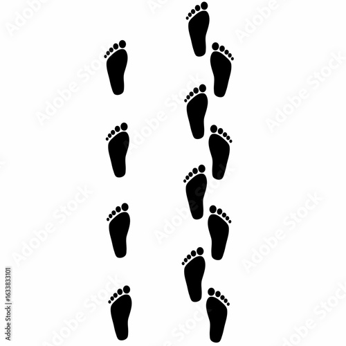 Vector of a human footprint walking barefoot on a white background. silhouette of a footprint print.