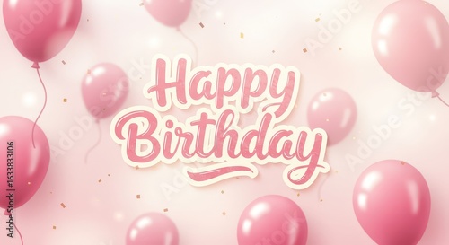 Celebrating Birthday with Pink Balloons and Confetti for a Special Day