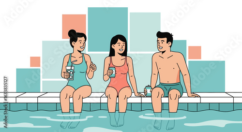 Cheerful Friends Relaxing and Sipping Drinks Beside a Sparkling Pool