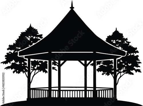 Traditional Chinese Pavilion Silhouette Vector Illustration