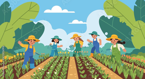 Cheerful Volunteers Planting Vegetables on Organic Farm During Daytime