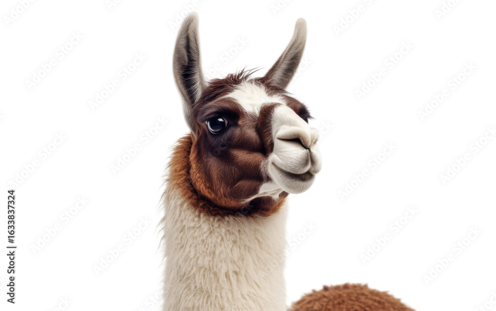 Obraz premium Brown White Calico Alpaca Lama isolated on white background, png