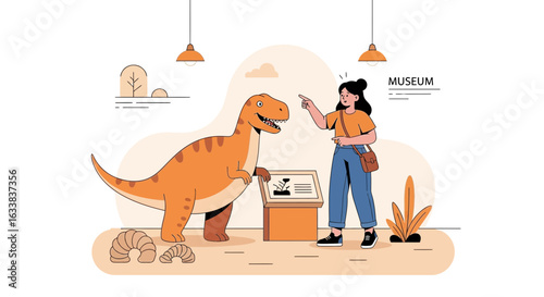 Dinosaur Encounter At The Museum With Visitor Enjoying The Exhibit Display