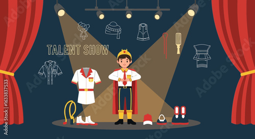 Child Actor Preparing For a Talent Show on Stage with Costumes