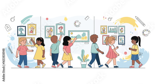Diverse Children Enjoying a Trip to an Art Gallery and Expressing Appreciation