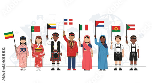 Diverse Cultural Celebration People Holding Flags From Around The World Unity
