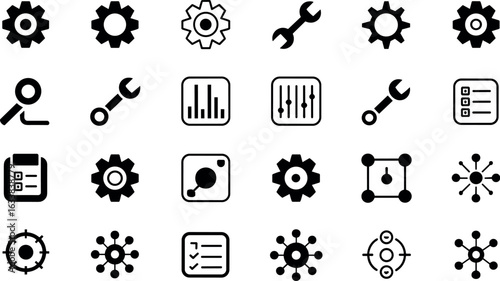 Collection of hand drawn icons representing tools settings and functional elements for design