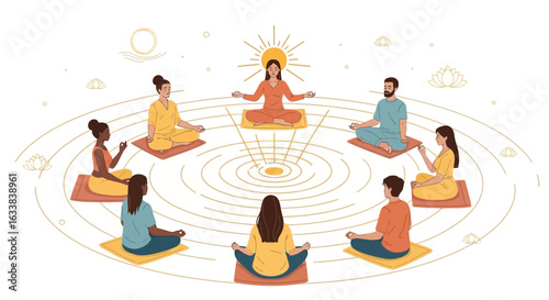 Diverse Group Meditating Together In Circle For Wellness And Connection