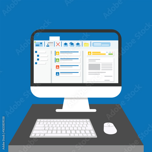 Email client on a computer screen. stock illustration