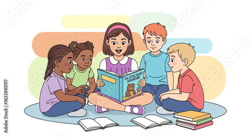 Children Enjoy Storytelling Together In A Cozy And Colorful Environment