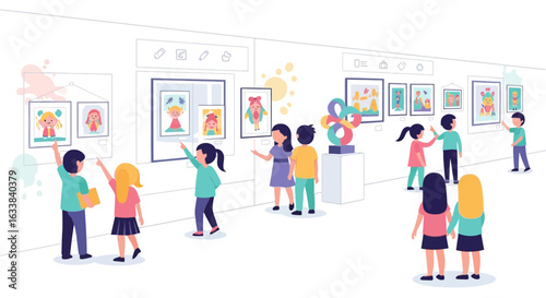 Children Exploring Artwork In A Modern Art Gallery On Educational School Trip