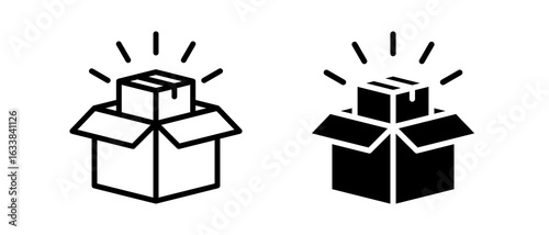 Unboxing Product multiple icon set of two.line and glyph vector illustration