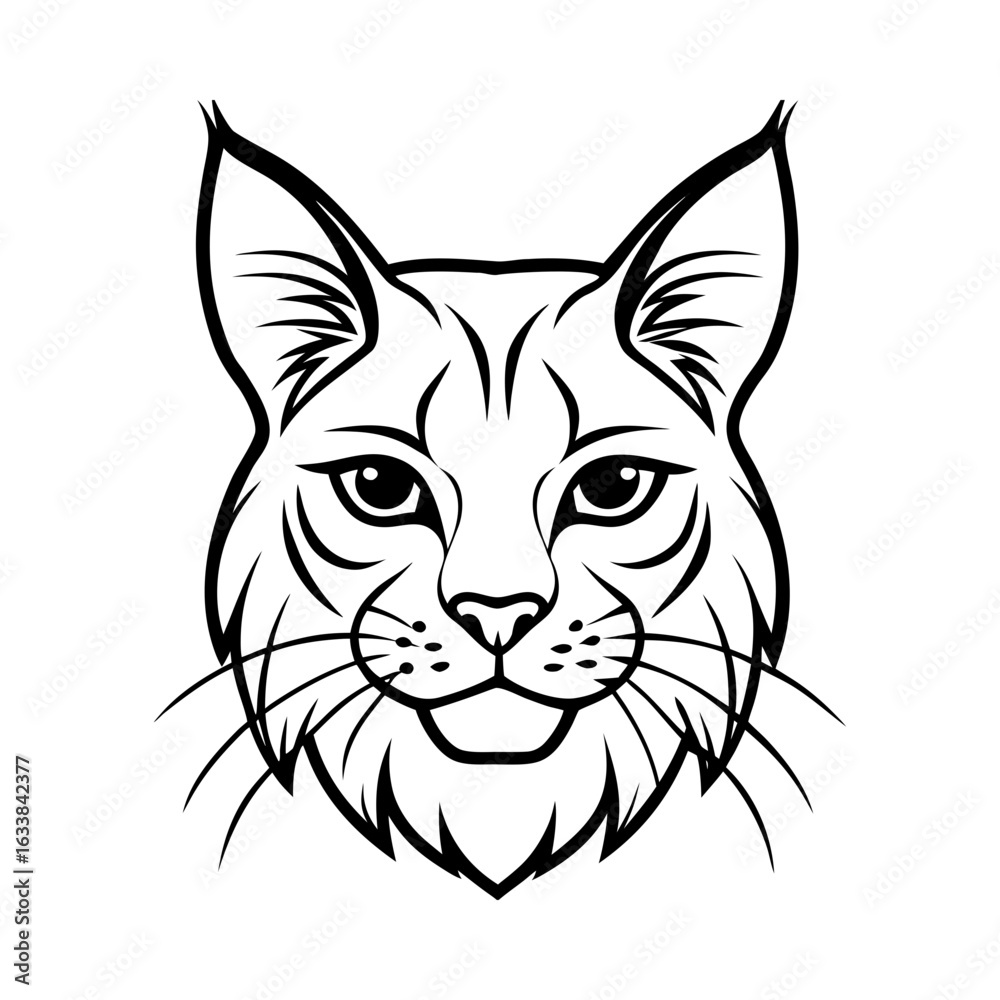 Fototapeta premium Lynx Head Vector Illustration Black And White Line Art Graphic