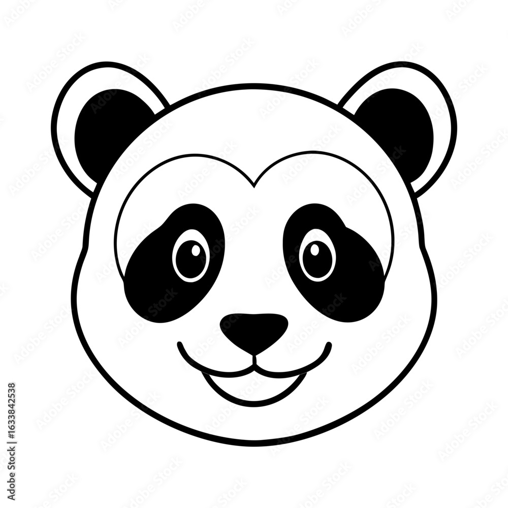 Fototapeta premium Cartoon panda face with black and white coloring page illustration