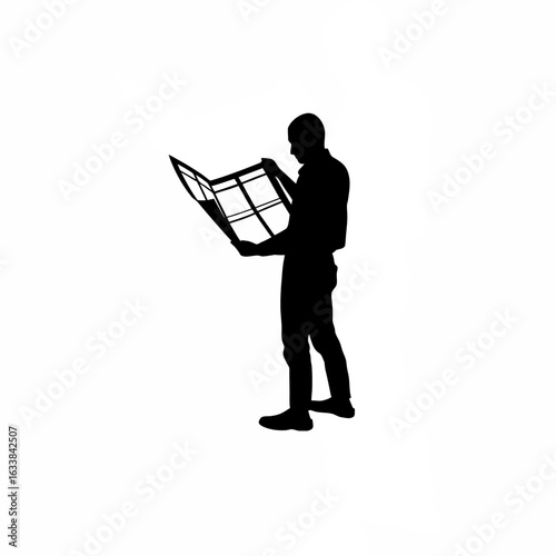 Silhouette of urban planner reviewing land acquisition documents for city planning