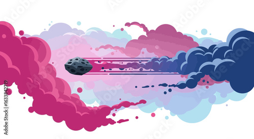 Dramatic Comet Explosion Through Cosmic Clouds Vector Illustration Concept